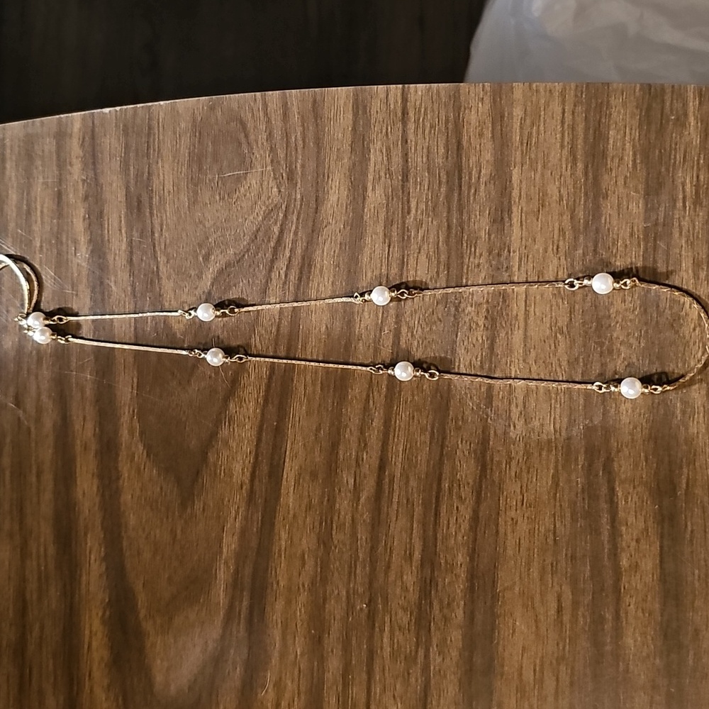 Vintage Elegant Gold Tone Faux Pearl Stationary Necklace Korea Women Serpentine